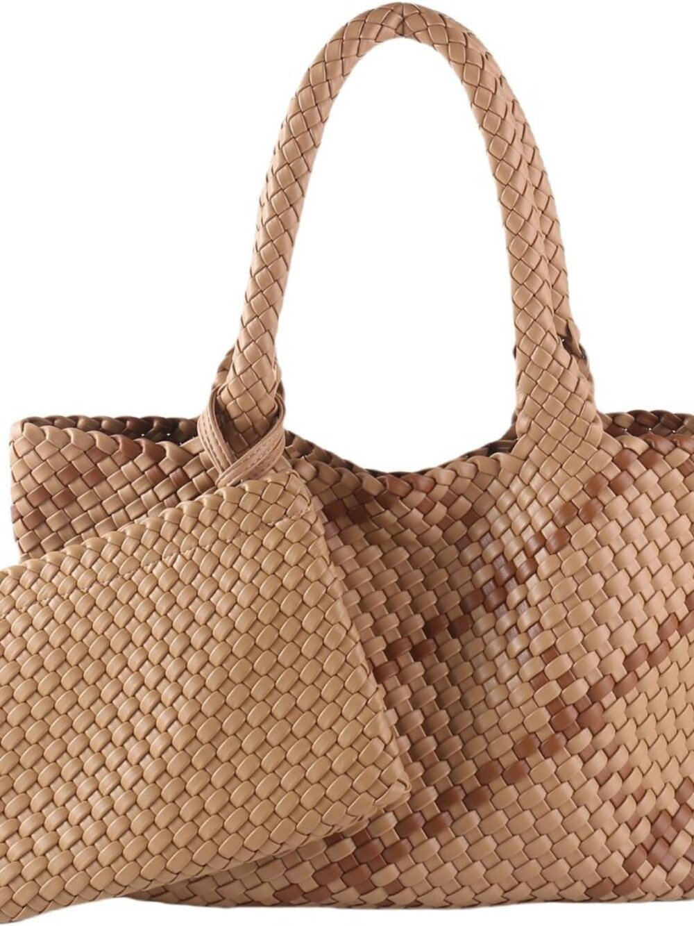 Woven Handbag Two Tone Tote Bag Vegan Leather Purse